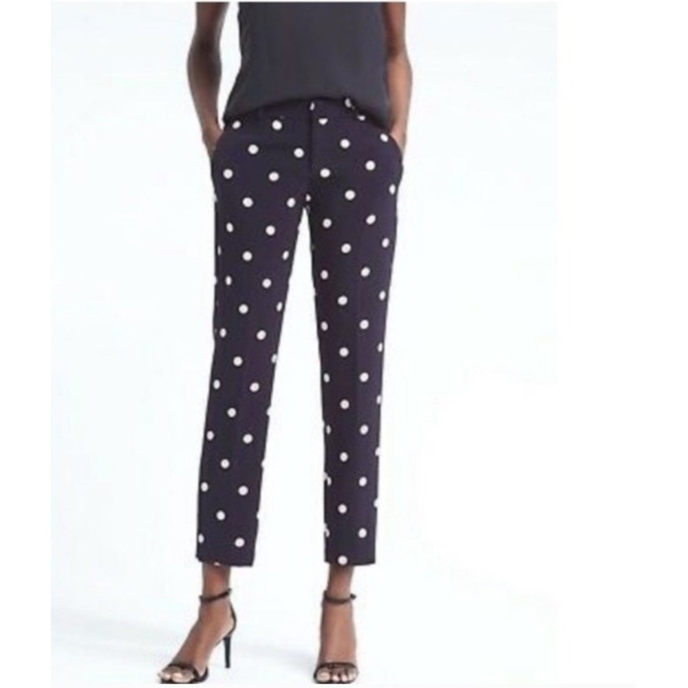 Banana Republic Avery Polka Dot Ankle Pants Womens 4 Navy Blue Tailored Office